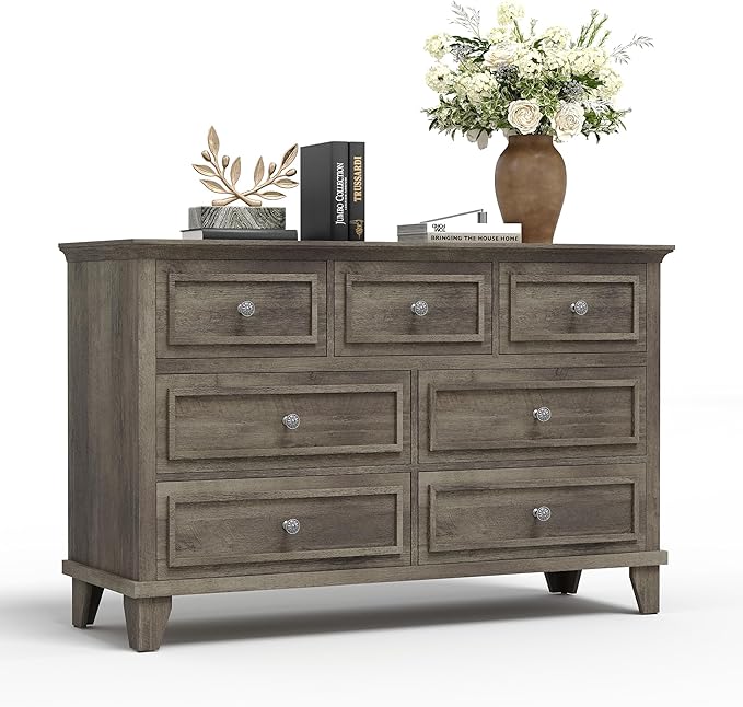 IDEALHOUSE 7 Drawer Dresser, Large Wooden Storage Chest of Drawers