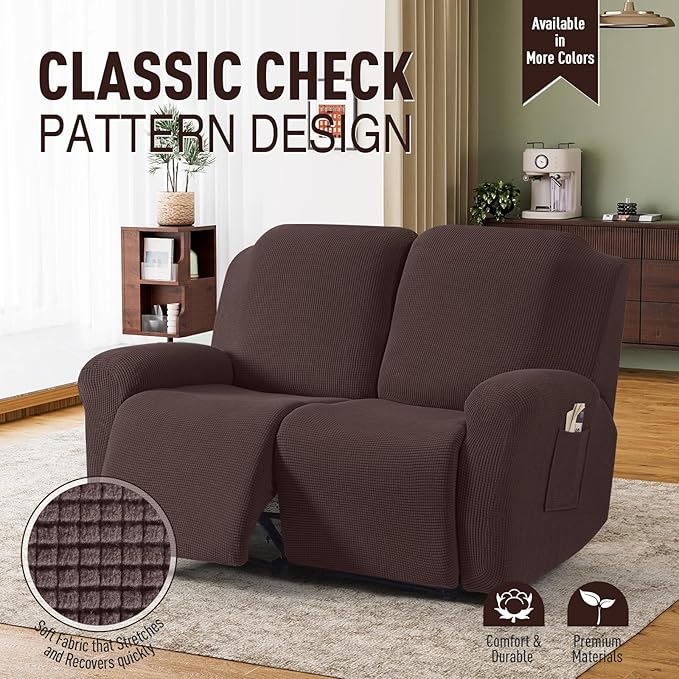 TAOCOCO Recliner Loveseat Slipcover, 6 Pieces Dual Recliner Sofa Covers