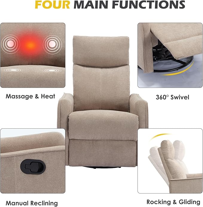 Trustyue Swivel Rocker Recliner Chair, 360° Swivel Recliner