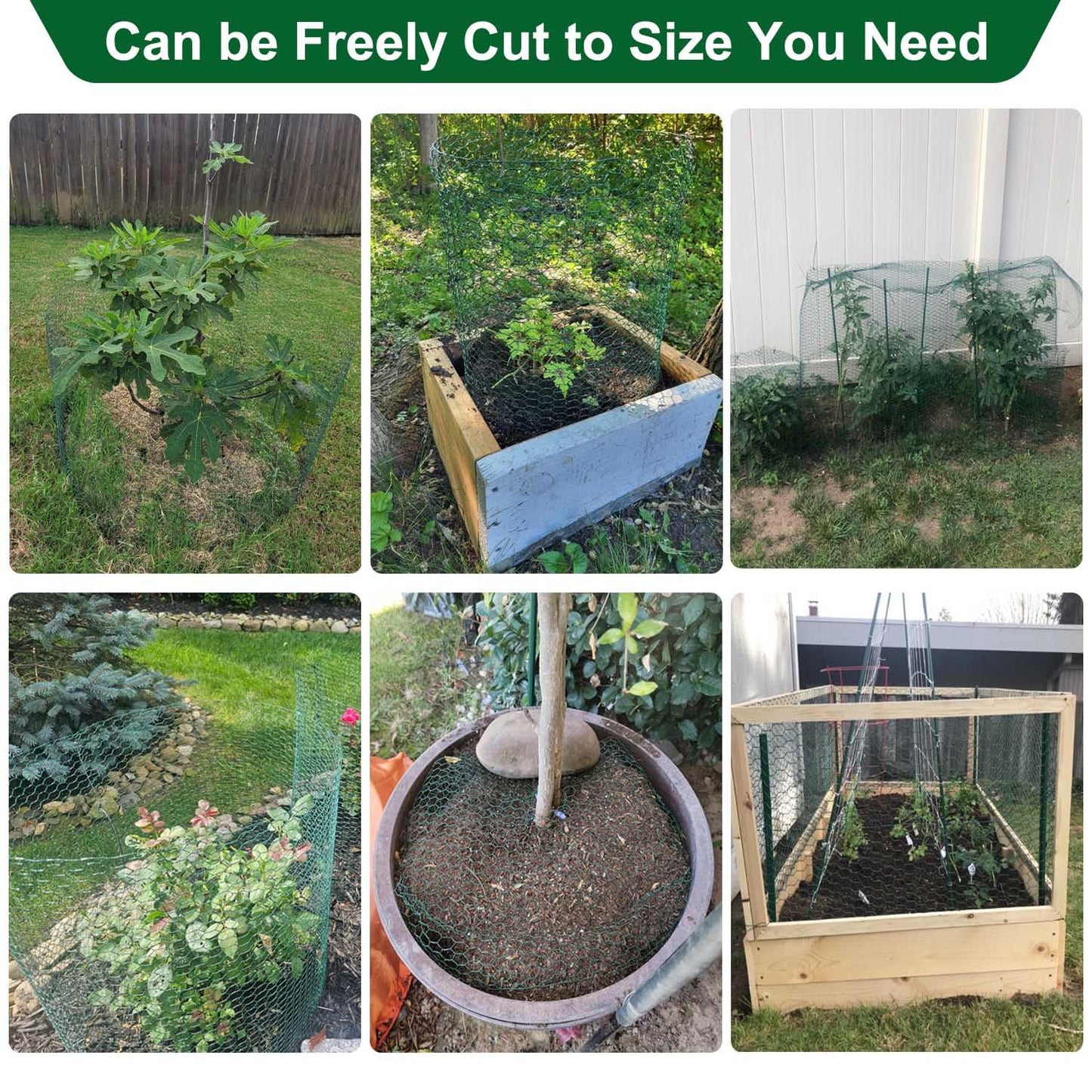 32.8Ft x 16In Plant Protectors from Animals, Wire Plant Protector Cage, Metal Chicken Wire Fence for Garden Plant Protection Guards from Rabbits Squirrel Deer, with Stakes, Zip Ties, Gloves & Pliers