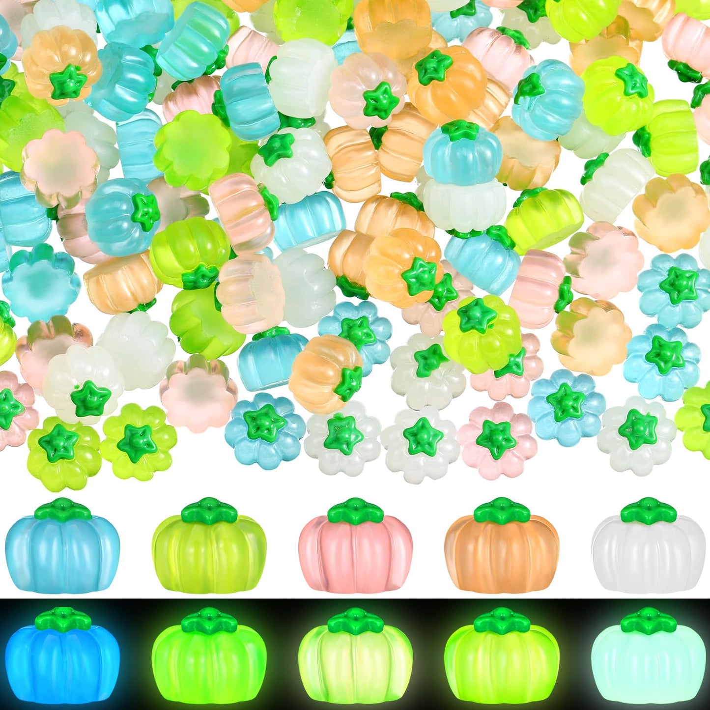 Poen 200 Pcs Fall Luminous Mini Resin Pumpkin Bulk Glow in The Dark Halloween Tiny Pumpkin Halloween Resin Figures for Crafts for Thanksgiving Home Table Dollhouse Garden Autumn Party Decor