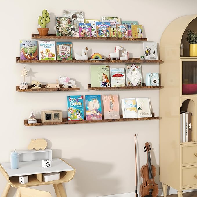 Fun Memories Picture Ledge Shelves Set of 2, 55 Inch Rustic Wall Mounted