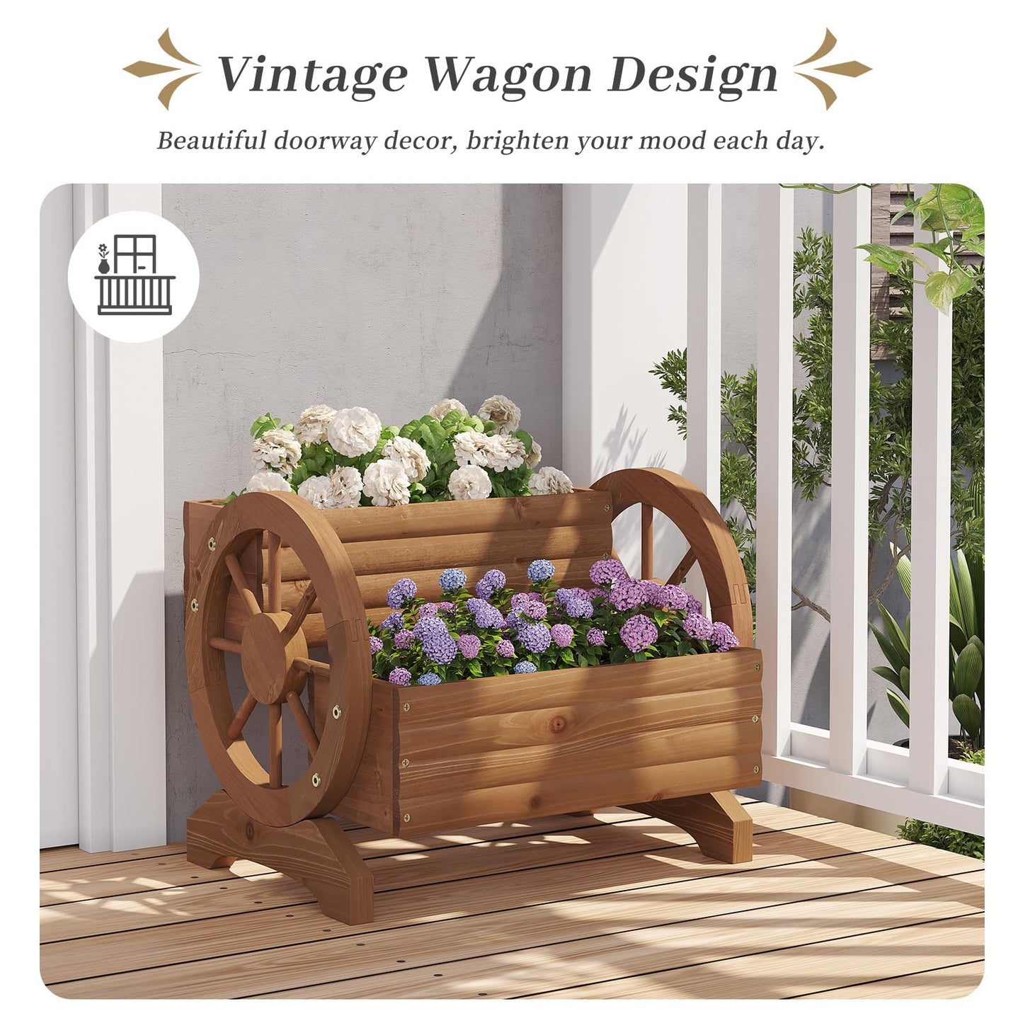 Kitsanery Wooden Planter Box,Planters for Outdoor Plants, Flower Cart for Patio Garden Balcony, Backyard Decor Garden Planters with Wheels for Flowers,Vegetables (Light Brown)