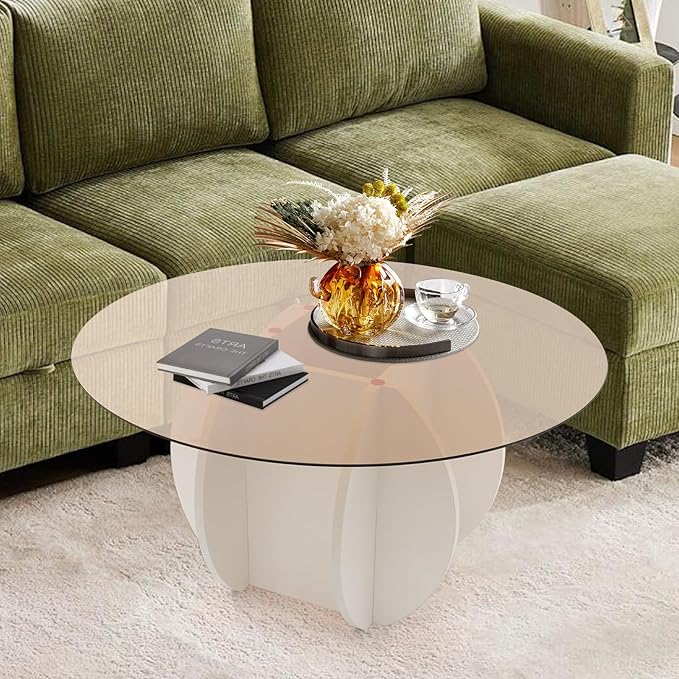 Round Glass Coffee Table for Living Room