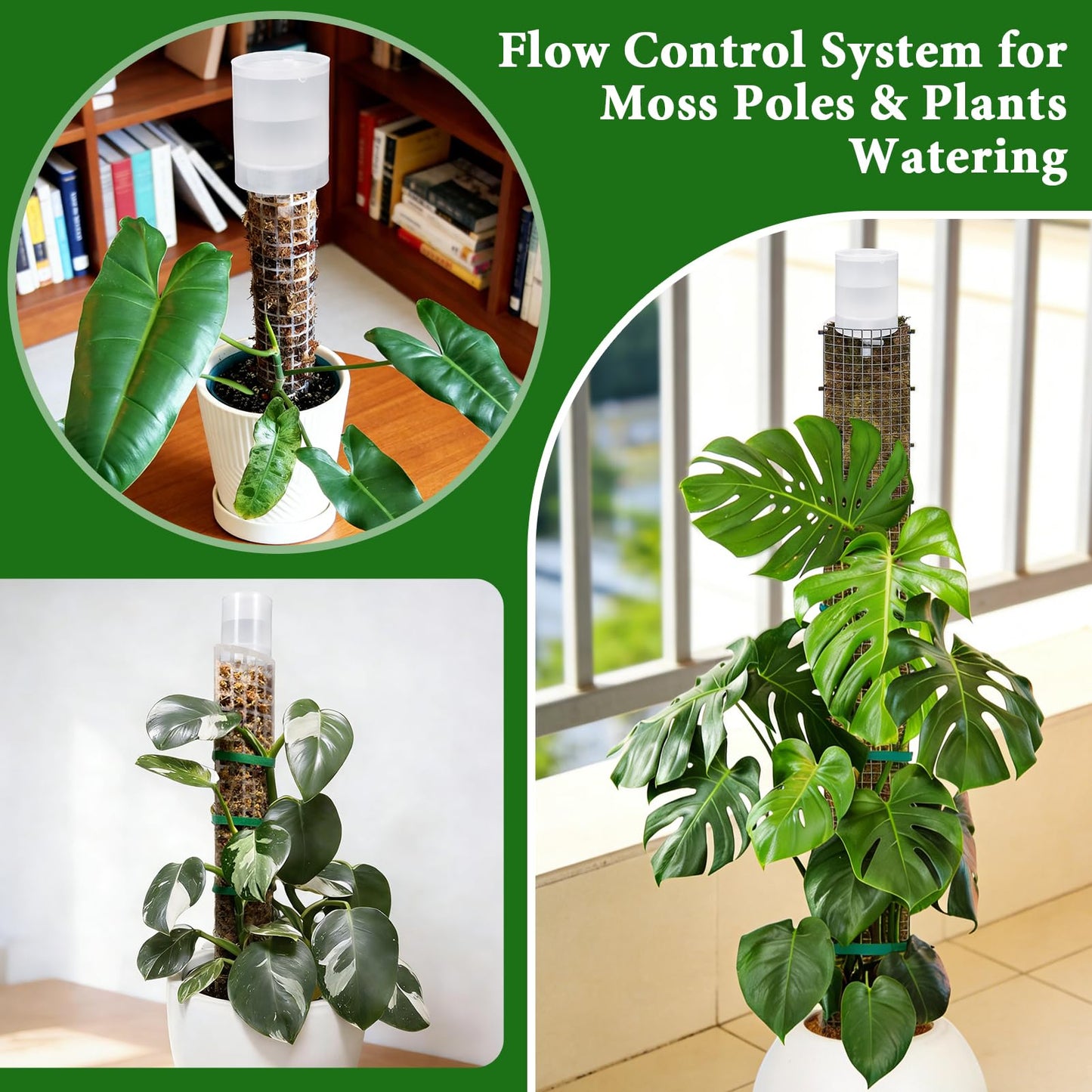 6 Pack Adjustable Moss Pole Watering Dripper, Self Watering Planter Insert with Flow Control, Plant Watering Globes Devices, Slow Release Self Watering Spikes for Monstera Epipremnum