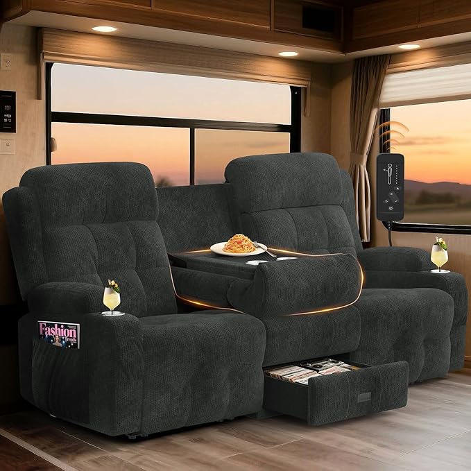 RV Loveseat Recliner Sofa, Massage Wall Hugger 3-Seater Recliners Couch