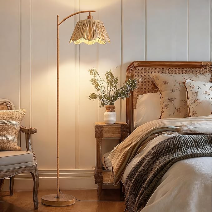 Oneach Rattan Floor Lamp for Bedroom, Boho Floor Lamp