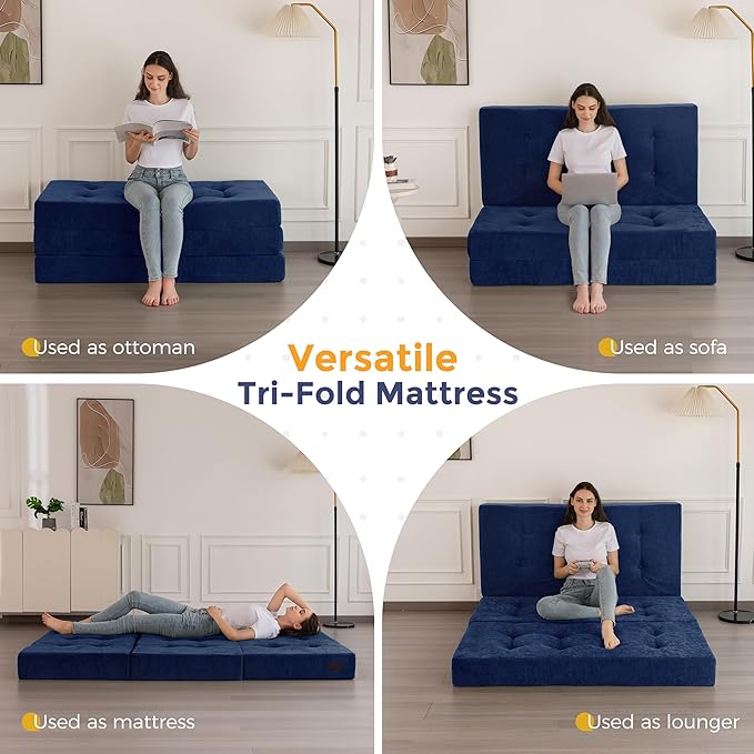 MAXYOYO 6" Folding Sofa Bed for Floor, Tufted Tri-Fold Floor Mattress