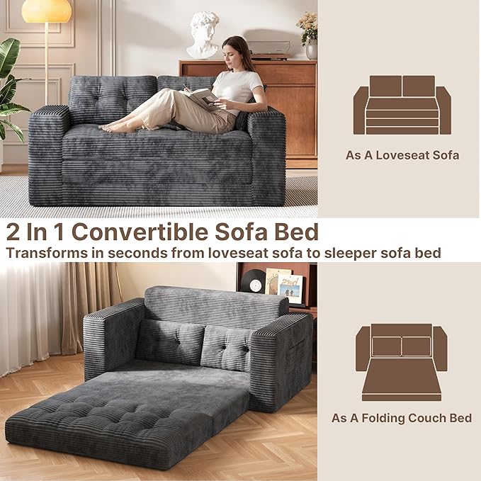 Gizoon Boneless Convertible Floor Sofa Bed, Corduroy 2 Seater Lounge Sleeper