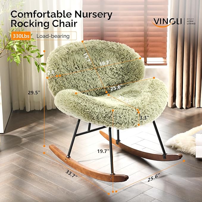 VINGLI 25.6" Extra Wide Criss Cross Nursery Rocking Chair, Cute Curved 115°