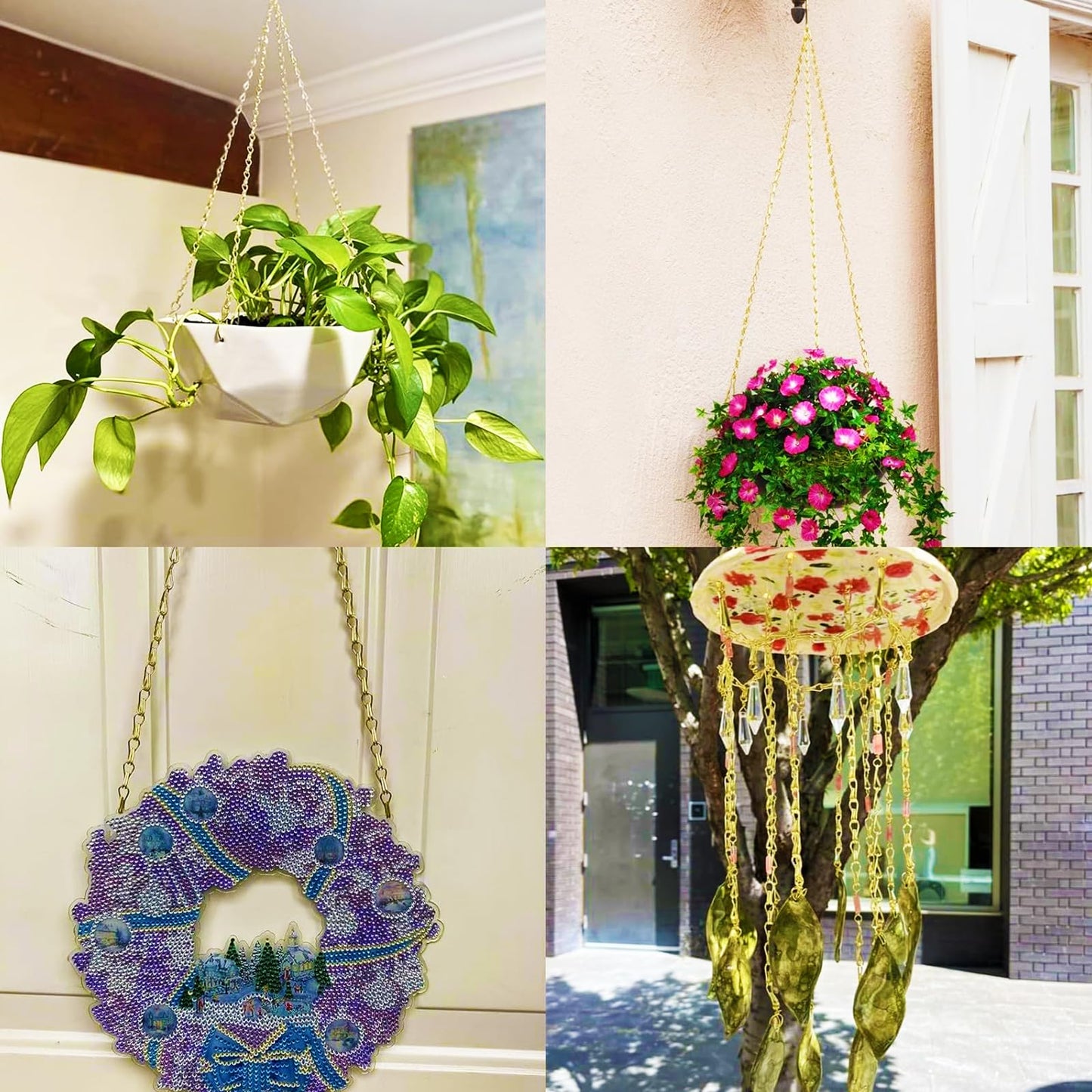 RIFNY Gold Chain for Hanging Plants, 24 Inch Small Plant Chains for Hanging Baskets Kits with Hooks for Bird Feeders Planters Billboards Lanterns Wind Chimes Ornaments Outdoor/Indoor Use (10 PCS)