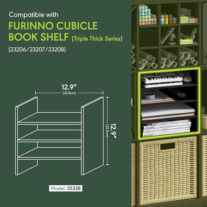 Furinno Cubicle Cube Insert, 3-Shelf Cube Organizer, 3-Tier Shelf Accessory