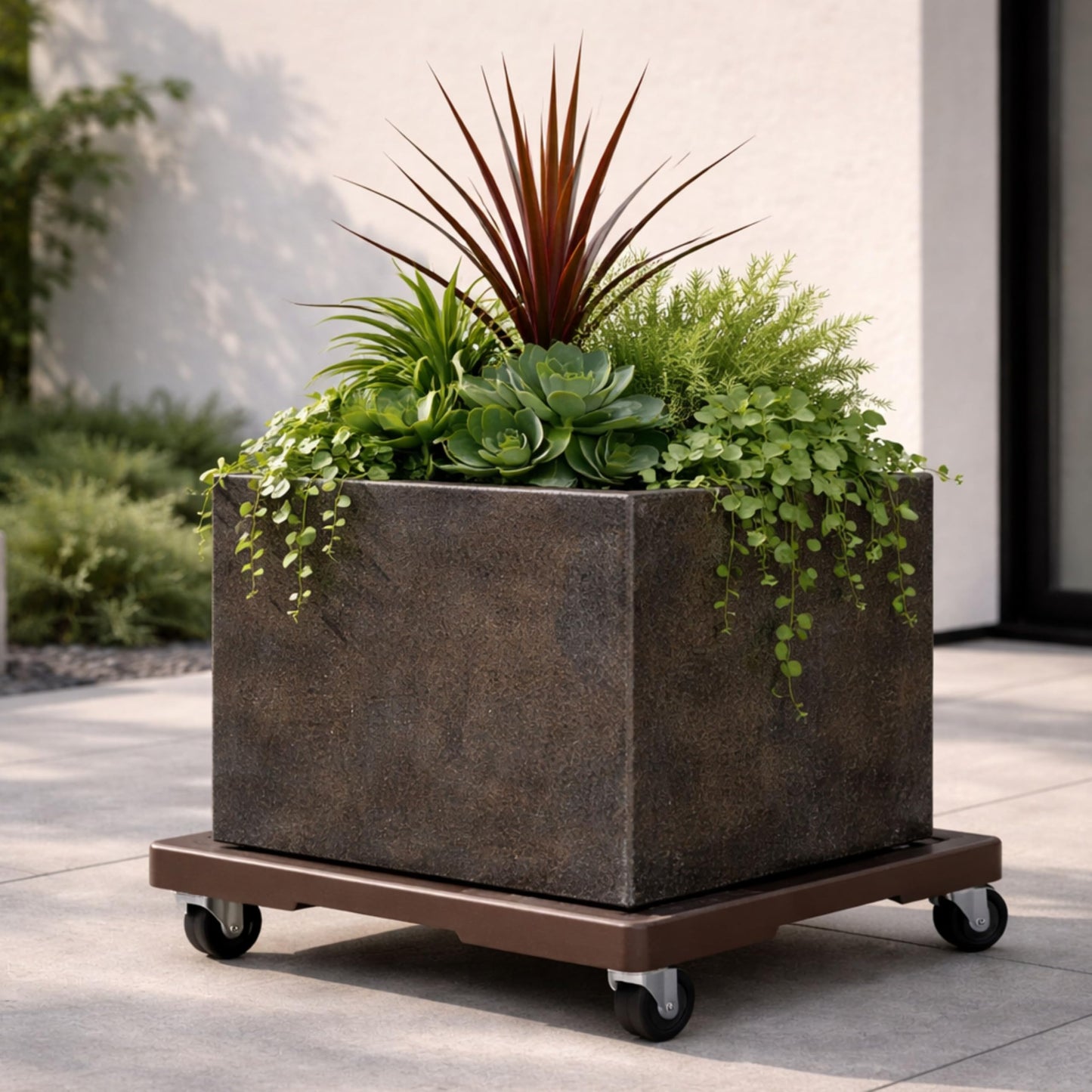 16” Square Rolling Plant Caddy, Heavy Duty Plant Stand with Wheels, Indoor Outdoor Planter Base for Pots, Patio, Deck, Black, Supports 500 lbs