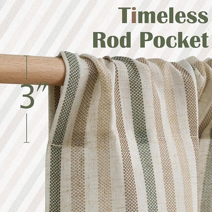 jinchan Colorful Striped Linen Kitchen Curtains 24 Inch Christmas Tier Curtains Farmhouse Modern Cafe Small Window Treatments Light Filtering Rod Pocket for Living Room Bathroom 2 Panels Multi Green