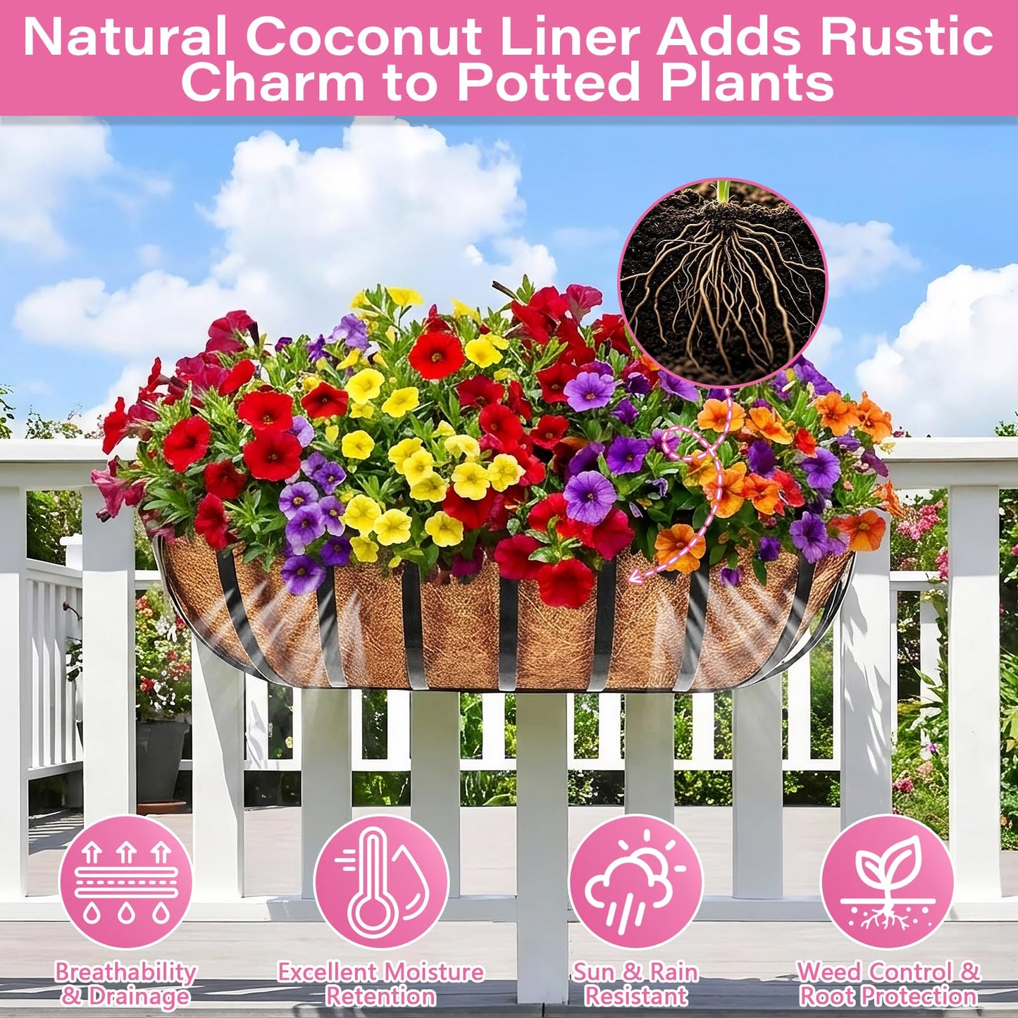 Legigo 4 Pack 24 Inch Natural Trough Coco Liner for Planters- Window Box Liners Coconut Basket Liners, Planter Box Coconut Liner for Window Flower Box Pots, Fence Trough Planter, Wall Planter Basket