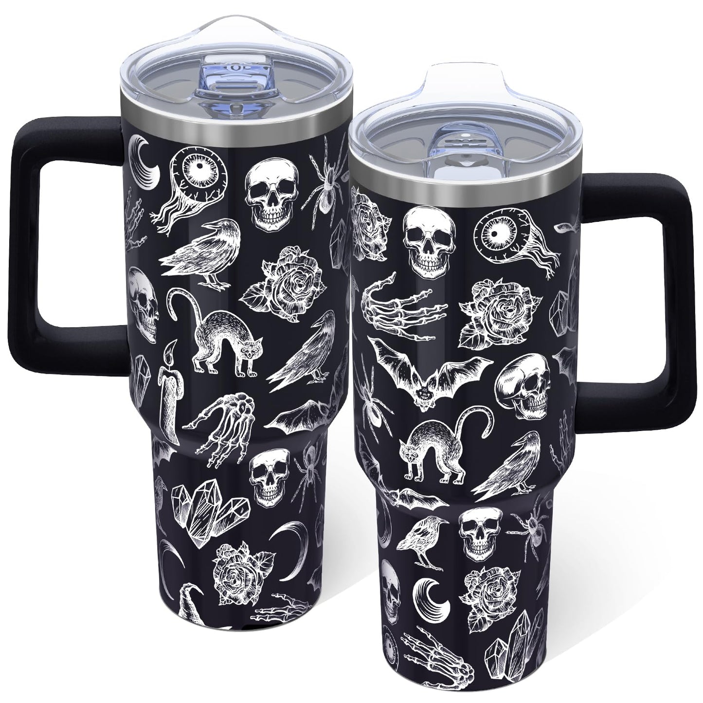 40oz Goth Tumbler With handle, Gothic Halloween Stainless Steel Leak Proof Travel Coffee Mug Cup Water Bottle Tumbler With Lid and Straw, Witchy Goth Gifts for Women Birthday Christmas Halloween