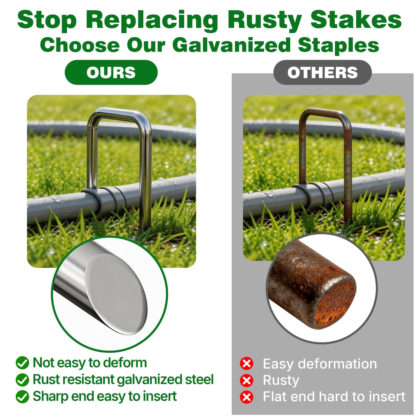 AMAGABELI GARDEN & HOME 4 Inch 200 Pack Galvanized Landscape Staples 12 Gauge Anti-Rust Heavy Duty Garden Staples Plant Cover Stakes U-Shaped Sod Pins Ground Fence Stakes for Weed Barrier Fabric