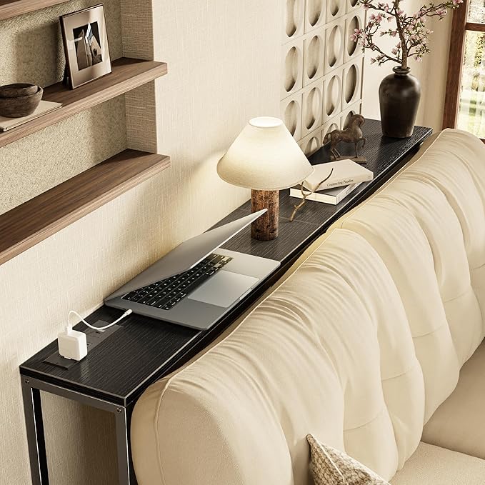 SUPERJARE Console Table with Outlet, 63 Inch Sofa Table with Charging Station