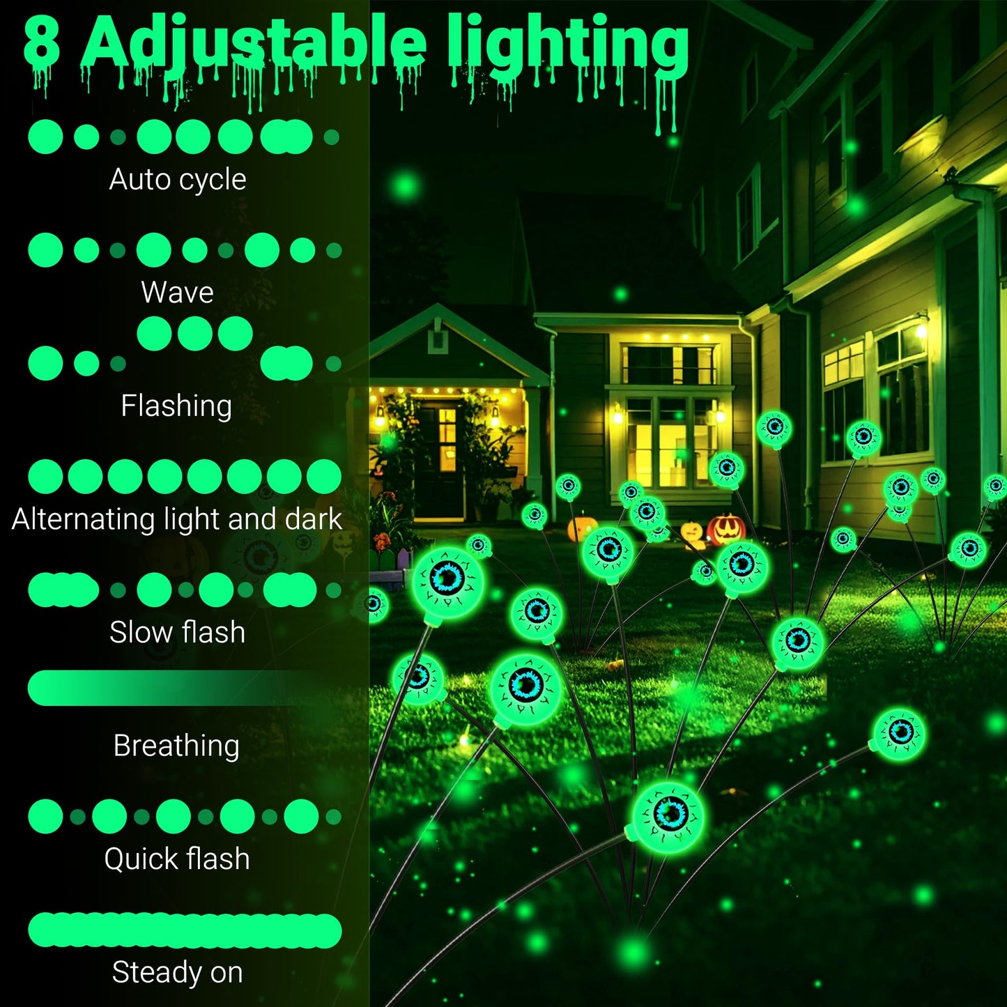 hyrion Halloween Decorations Outdoor Solar Eyeball Lights, 4 Packs 24LED Scary Eyeball Swaying Firefly Lights, 8 Mode Waterproof Green Halloween for Outside Path Yard Garden Lawn