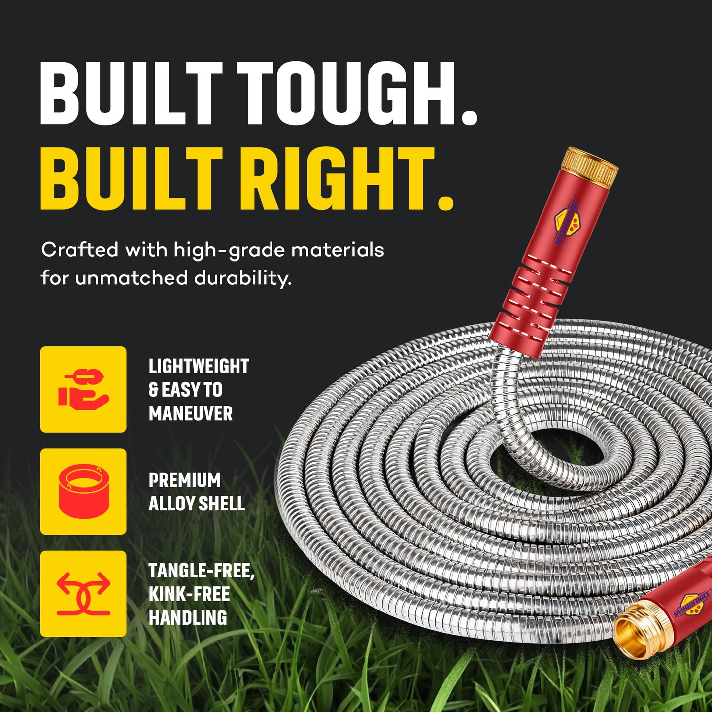 Stainless Steel Water Hose | Heavy Duty Metal Garden Hose with Nozzle | Kink Free, Anti Rust | Flexible and Lightweight Water Pipe for Gardening | Available in Different Sizes | HydroPro