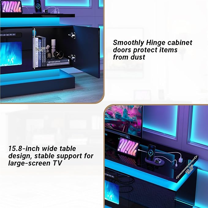 chartustriable 71IN LED TV Stands w/40 inch Fireplace Power Outlet