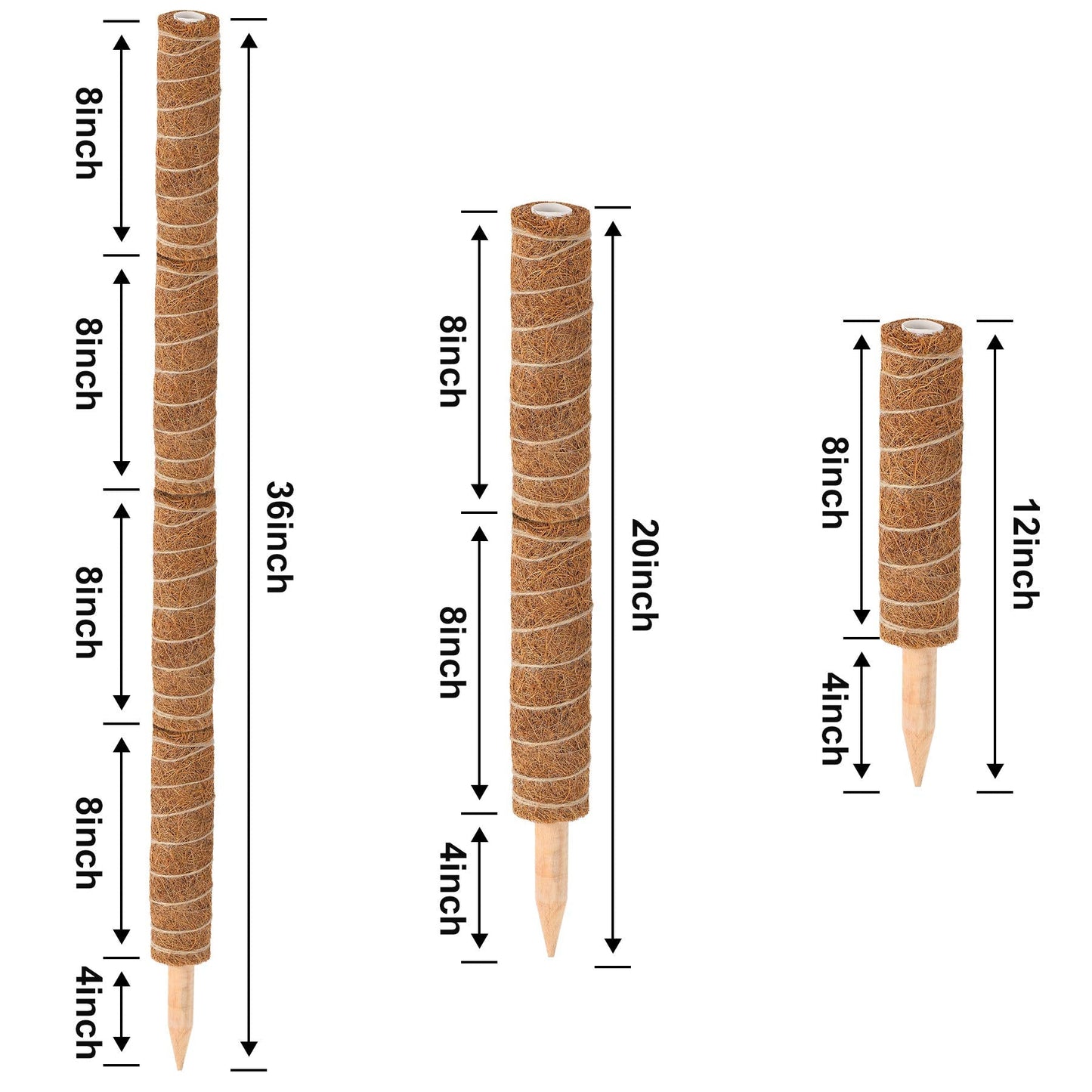 Moss Pole, Augshy 48 Inch Moss Poles - 4Pcs 12 Inch Coir Totem Poles Moss Climbing Sticks for Indoor Creepers Plant Support Extension