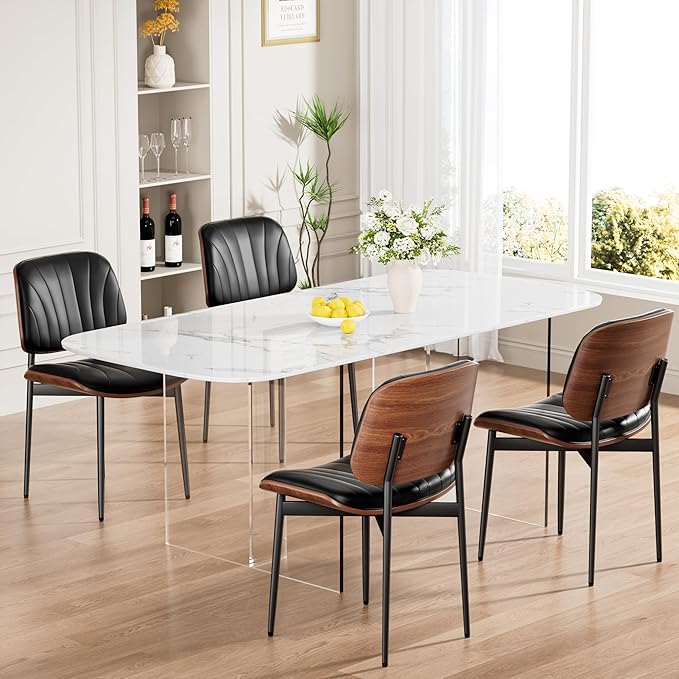 REONEY Dining Chairs Set of 6, Mid-Century Modern Upholstered PU Leather Chairs