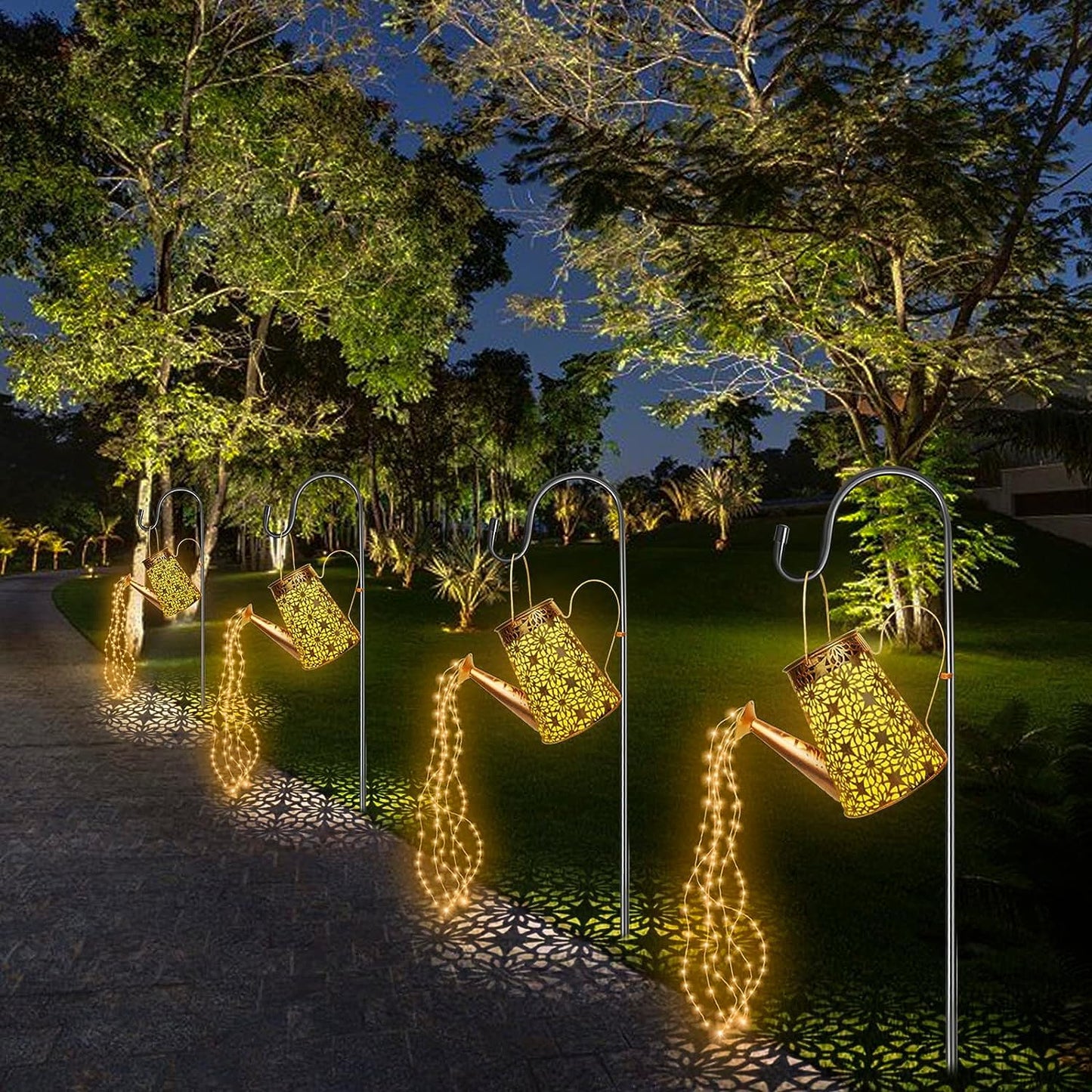 Forlivese 2PCS Solar Watering Can with Lights,Outdoor Decorations with Hanging Solar Garden Lights with Bracket Waterproof Watering Can Landscape Light for Patio Gardening Pathway 36LED