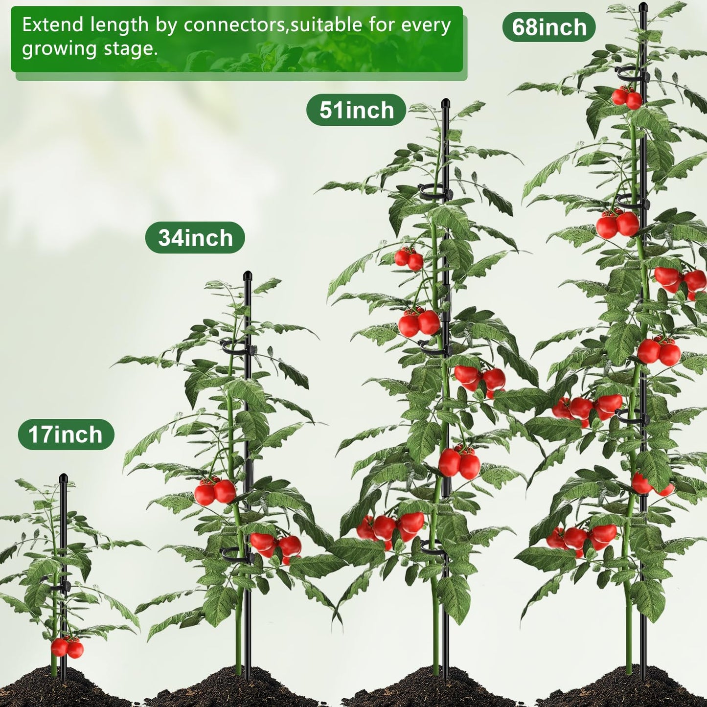 30Pcs Plant Support Stakes 17 inch SupKing Garden Orchid Sticks Extended to 3ft 4ft 5ft Plant Poles with Clips for Indoor Outdoor Potted Tomato Rose Amaryllis Vegetables Comes with 20 Ties(Black)