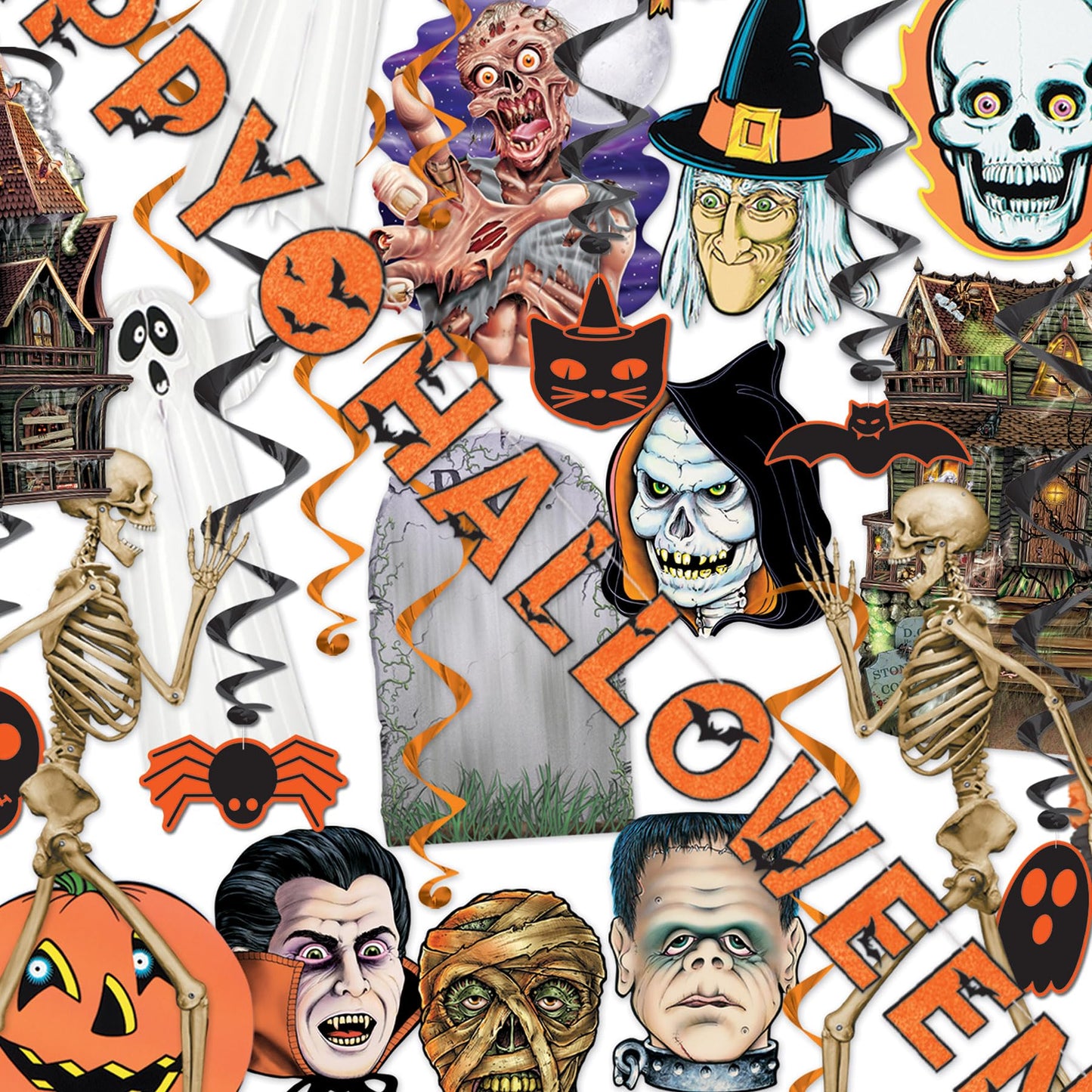 Beistle 24 Piece Halloween Decorating Kit - Complete Party Pack of Seasonal Decor for Haunted Houses and Spooky Holiday Parties