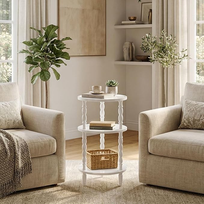HOOBRO Round Side Table for Small Space, 3-Tier Small Round End Table