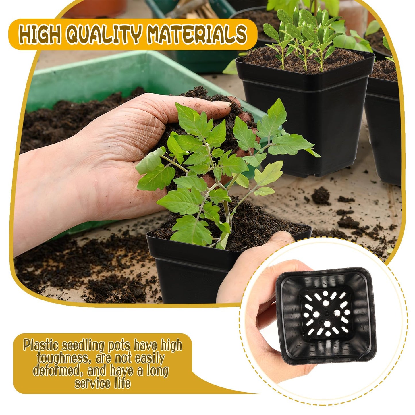 CIEOVO 2.4 inch 80 Pcs Square Nursery Pots with Drain Holes and 5 Pcs Plastic Plant Growing Trays, Seed Starter Kit Propagation Tray Seed Starting Pots for Seedling Plant Growing