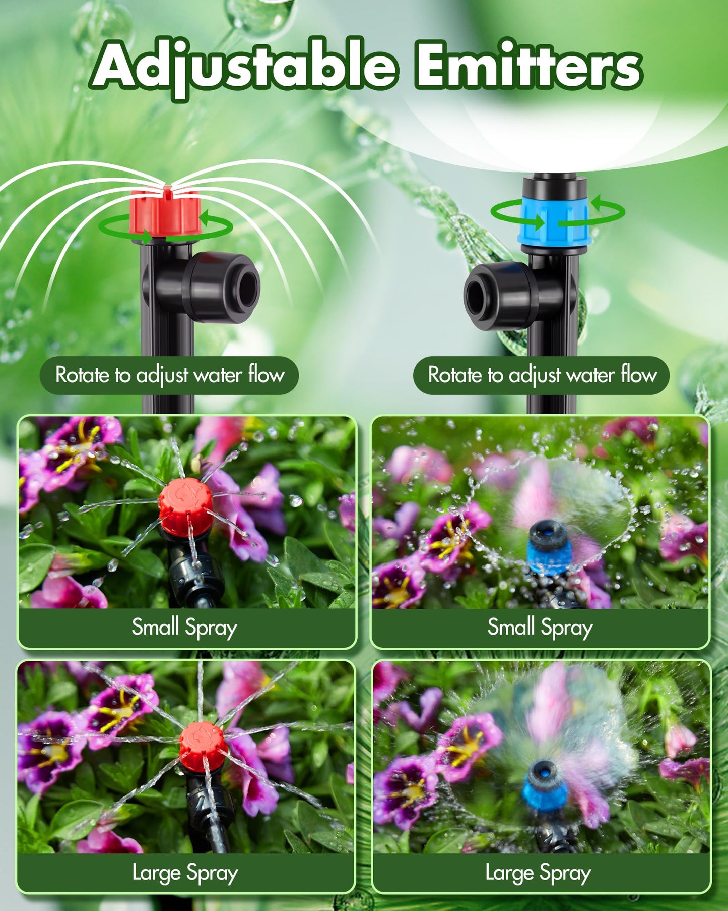 240FT Drip Irrigation System Kits - Automatic Garden Watering Sprinkler with 1/2 & 1/4 inch Tubing Hose Patio Misting Plant Irrigation Water Equipment Quick Connector for Greenhouse Flower Beds Lawn
