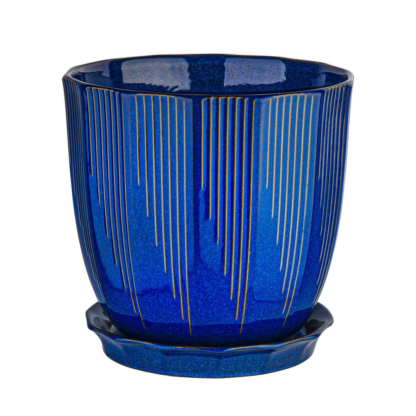ADN 10 Inch Ceramic Planter Pot with Drainage Hole and Saucer,Large Round Plant pots for Indoor Outdoor Plants,Modern Flower pots, Navy