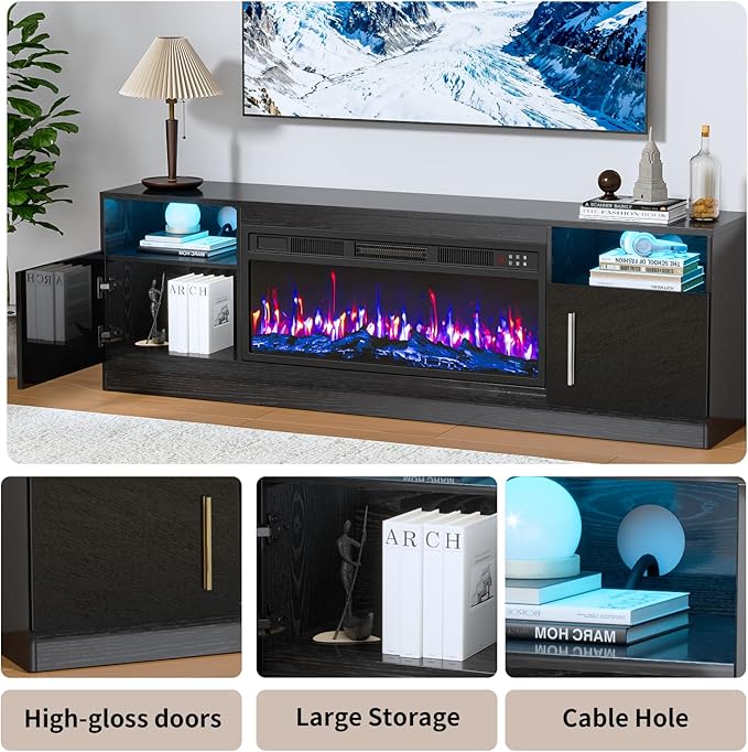PRETZI Fireplace TV Stand with 36" Fireplace Up to 80" TVs, Remote Control