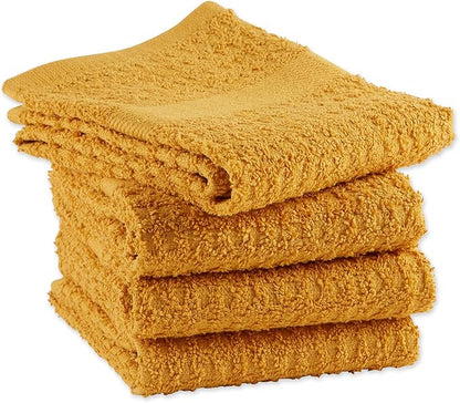 DII Basic Terry Collection Waffle Dishtowel Set, Solid Honey Gold, 4 Piece