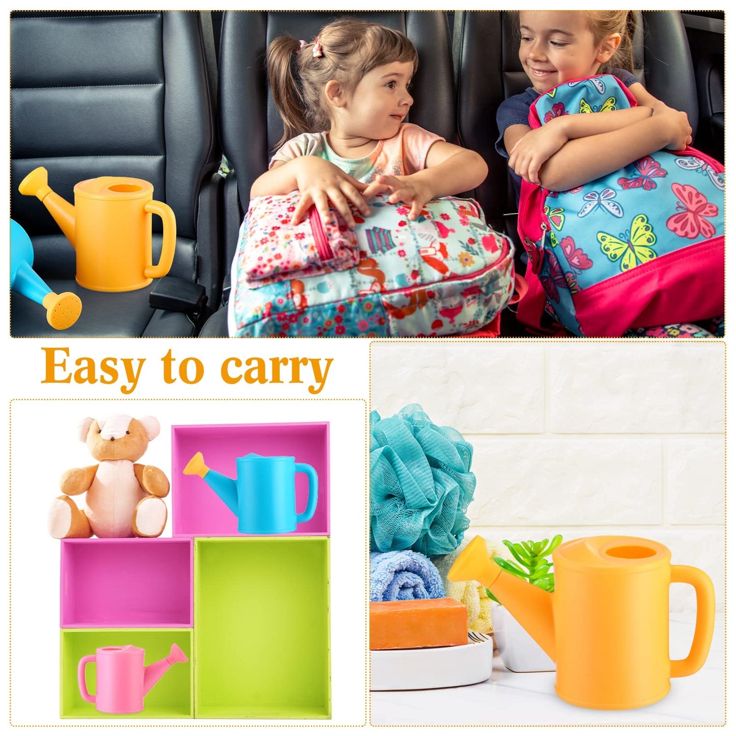 Meooeck 6 Pieces Plastic Watering Can for Kids Small Beach Toy Watering Can Toys for Childs Toddler Boys Girls Water Play Outdoor Gardening Play Time Practical Use, Yellow, Pink, Blue