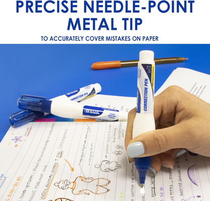 BAZIC Correction Pen, Precise Metal Tip Applicator, Fine Point Corrections Fluid, White Out Liquid (2/Pack), 144-Packs