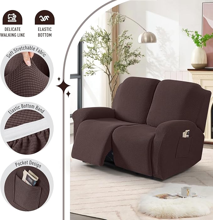TAOCOCO Recliner Loveseat Slipcover, 6 Pieces Dual Recliner Sofa Covers