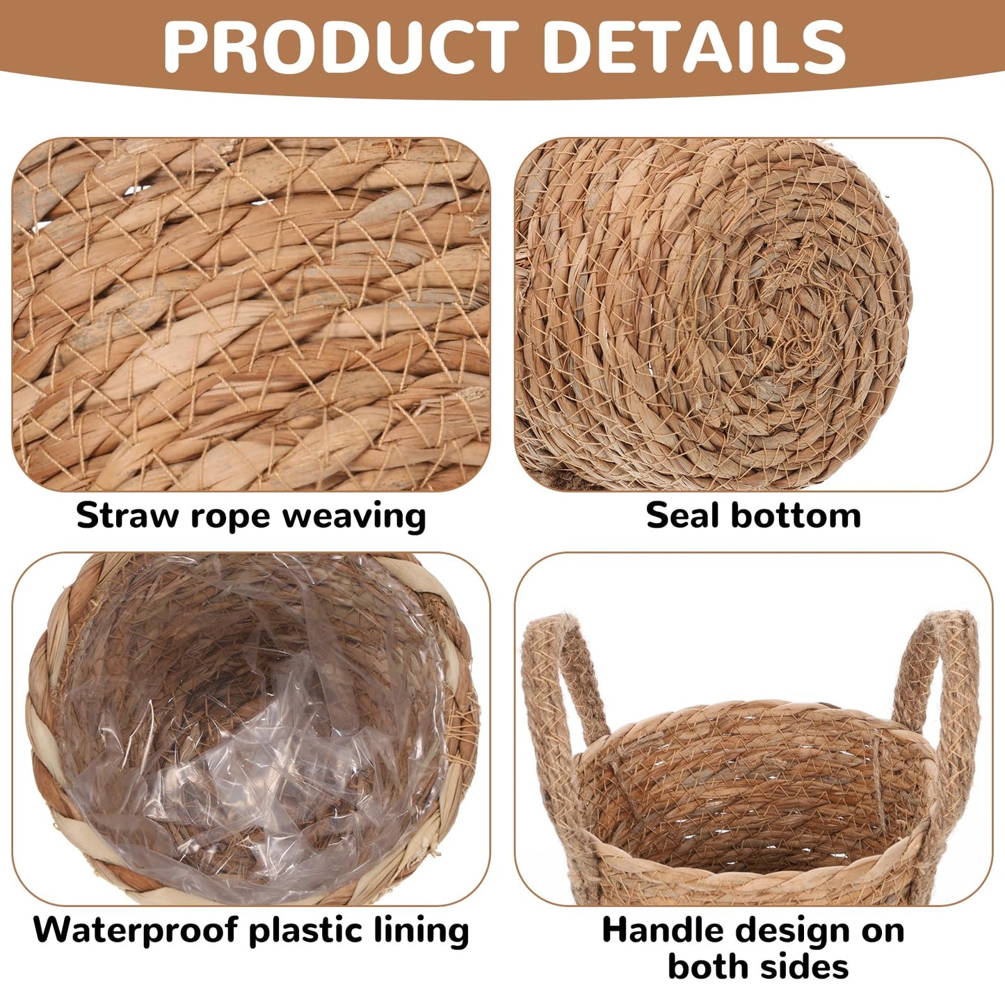 MegoSage 5 Pcs Premium Planter Basket with Plastic Liner Flower Baskets Containers with Handles for Indoor Outdoor Hand Woven Plant Basket for Garden Home Decor Flower Pots Decoration