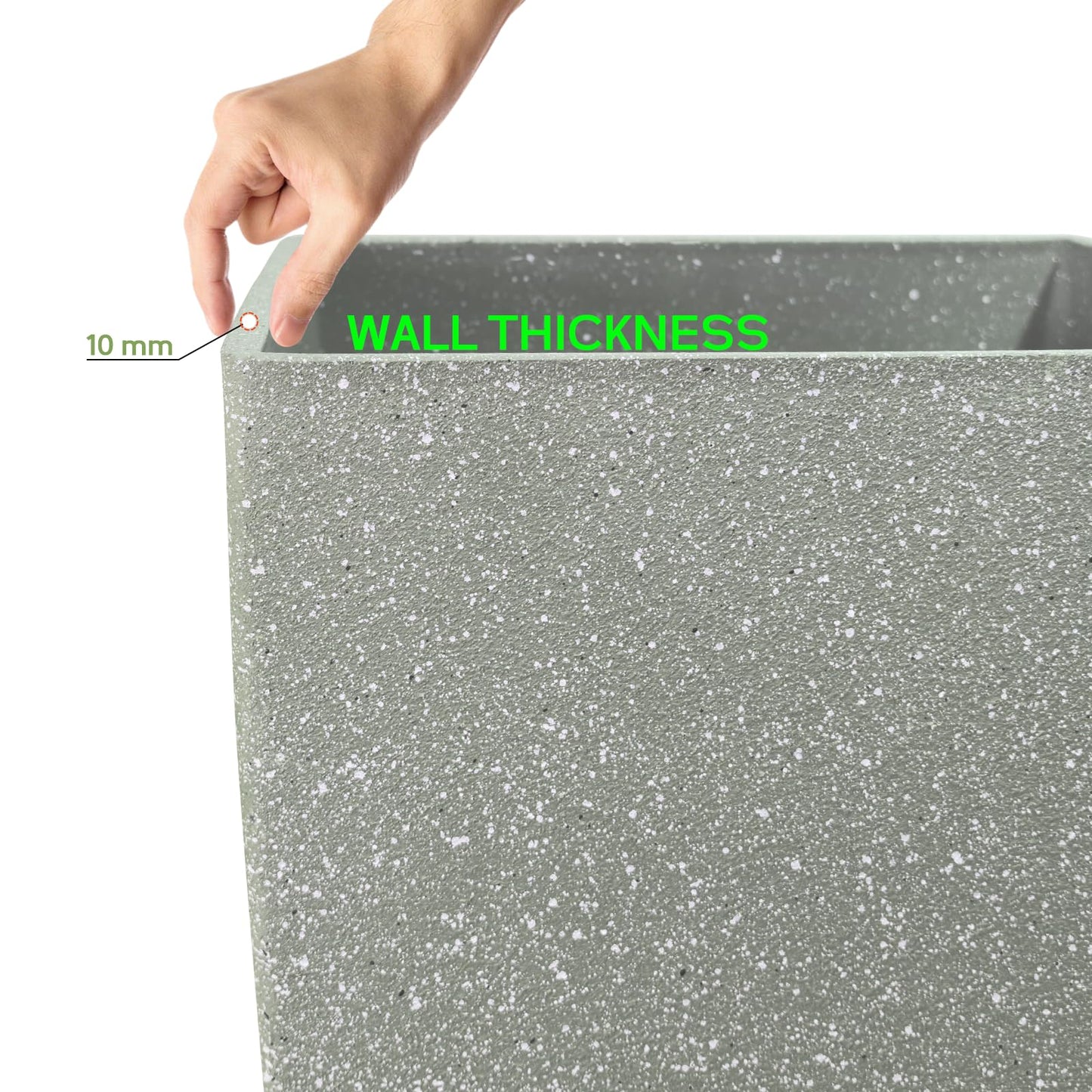FIASON Set of 2 Large Tall 21 Inch Planter Pots Indoor/Outdoor-Matte Grey Square Flower Planters with Tray for Patio, Front Door, Deck | Weather-Resistant & Lightweight Plastic (Grey)