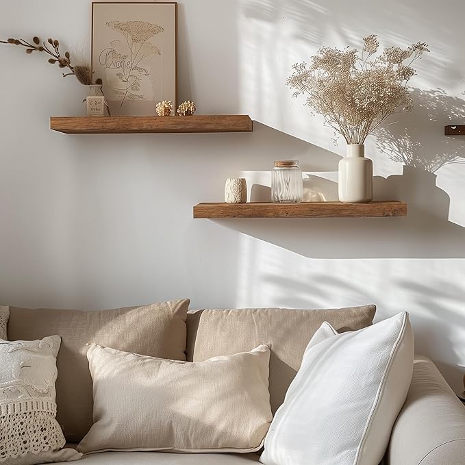 Rustic Brown Floating Shelves for Wall，24in Wall Mounted Display Ledge Shelves