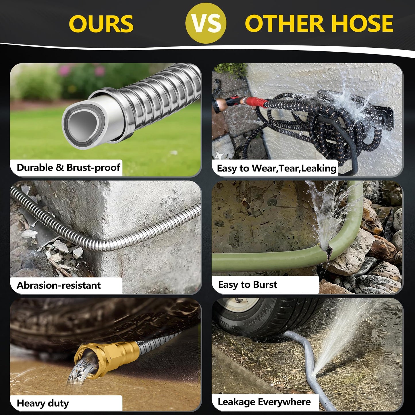 200 ft Stainless Steel Garden Hose - 2026 New Technology Metal Water Garden Hoses with 3/4" Solid Fitting - Lightweight,Ultra Flexible,Durable,Kink-Less Watering Pipes Garden Hoses For Yard, Outdoor