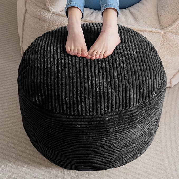 HIGOGOGO Round Stuffed Pouf Ottoman, Corduroy Poufs