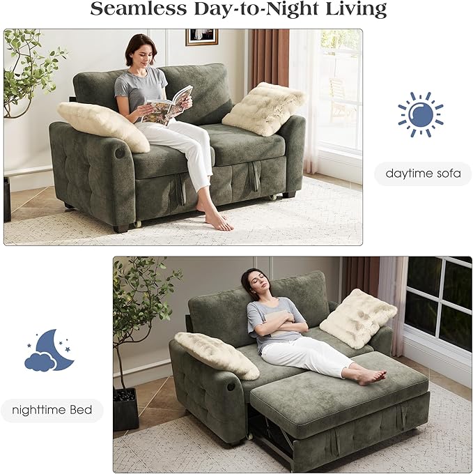 Ihanherry 59-inch Convertible Sofa Bed, Pull Out Sleeper