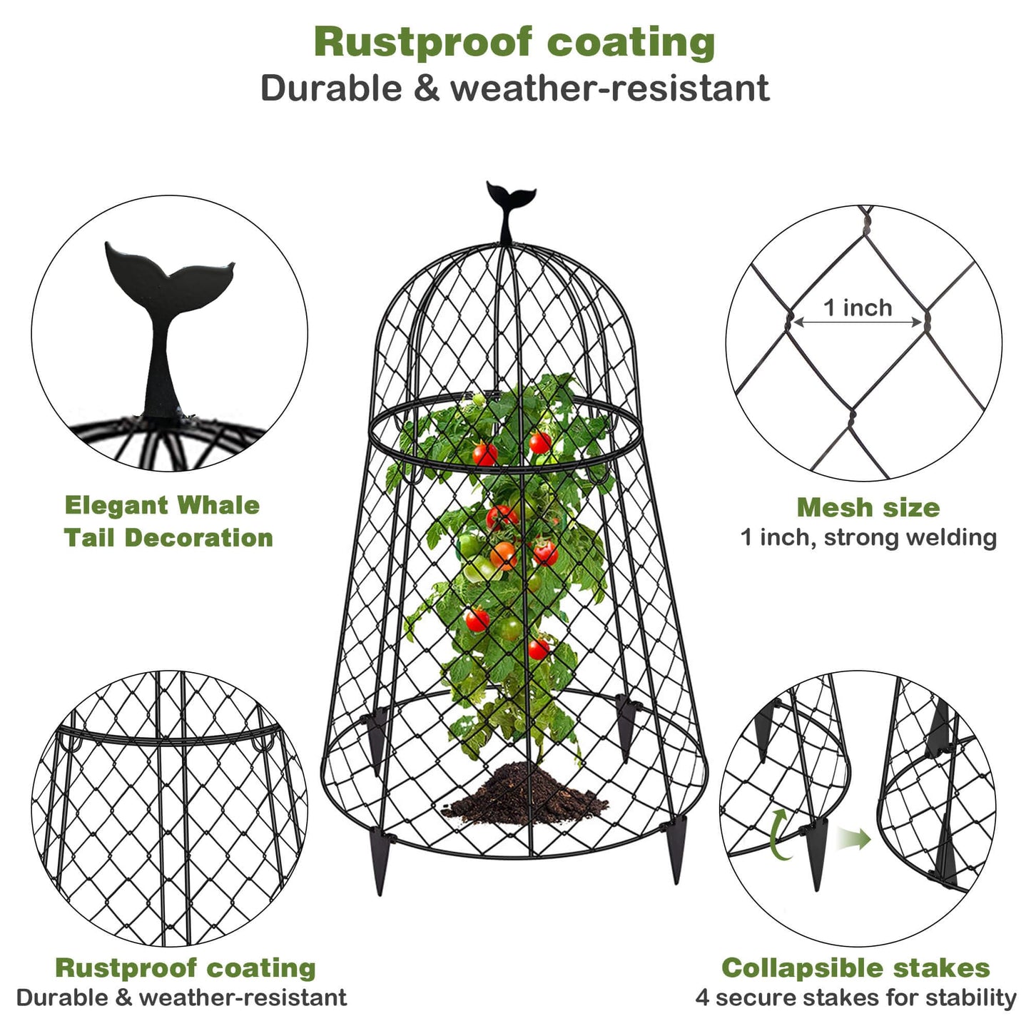 TAOMENNI 6 Packs Garden Cloches for Plants, Plant Protectors from Animals, Chicken Wire Cloche, Plant Cloche and Cage, Protection for Your Plants and Seedlings, 13" D x 20" H - Black
