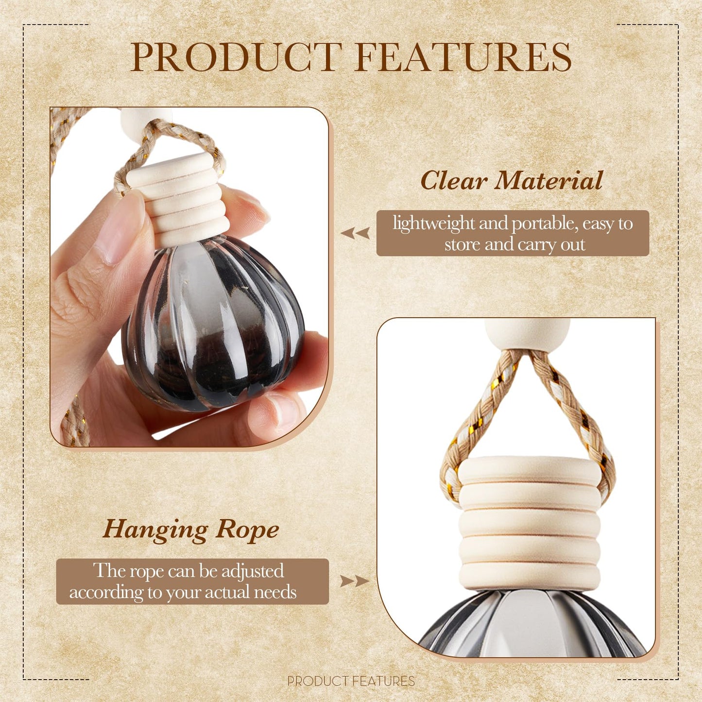 BBTO 50 Pcs Hanging Car Air Freshener Black Car Diffuser Bottles Empty Glass Perfume Bottle Freshener Diffuser Bottle Pendant for Essential Oil Fragrance Aromatherapy Bottles Ornament(Pumpkin)
