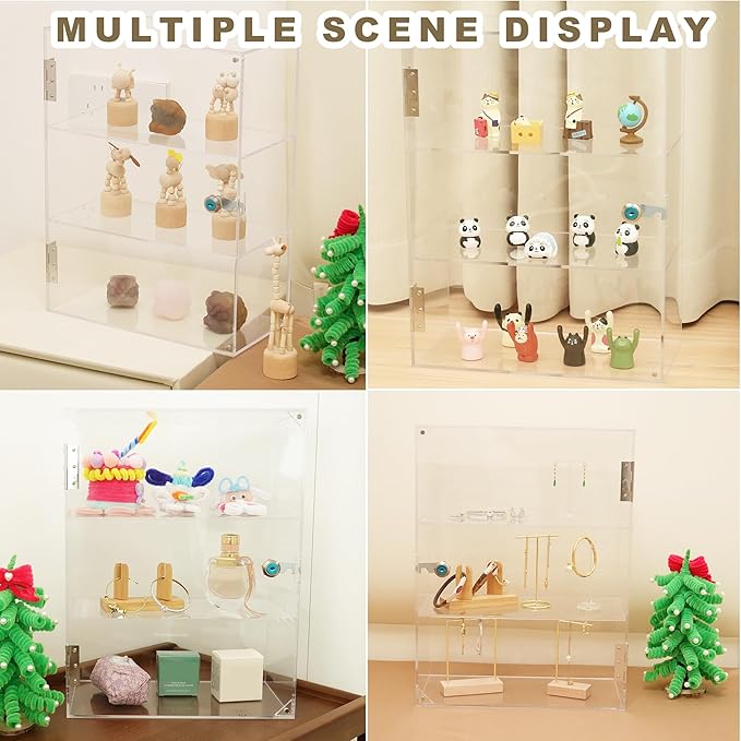 Acrylic Display Case with Lock Key, 3 Shelf Locking Countertop Display Case
