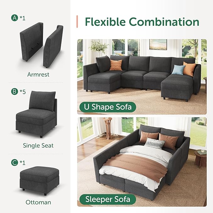 HONBAY Modular Sectional Sofa L Shaped Sectional Couch