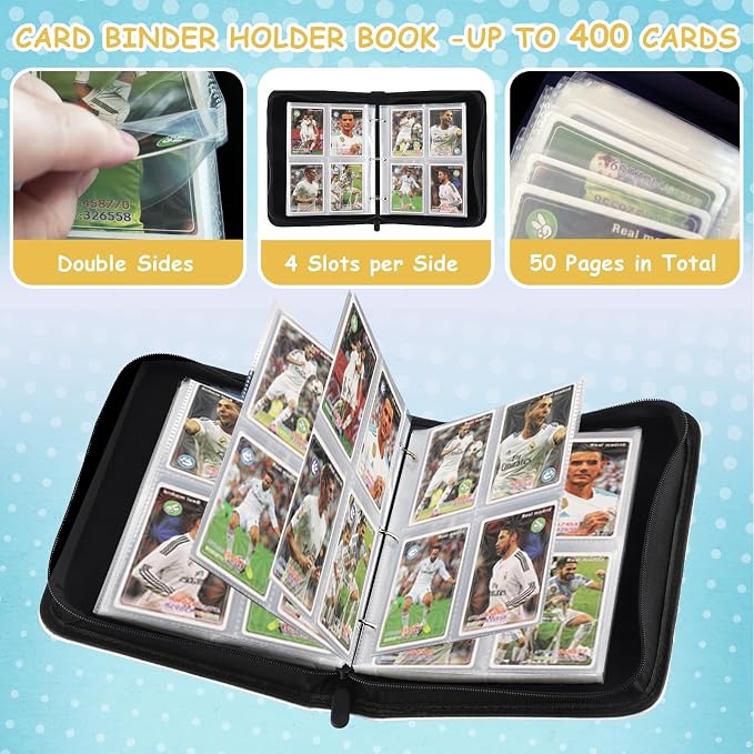 Trading Card Binder,4-Pocket Binder for Trading Cards Holds 400 Cards,Premium Collector Card Album for Standard Cards,Card Collection Folder for MTG,TCG,Game Cards (4 Pocket-Colorful Patterns)